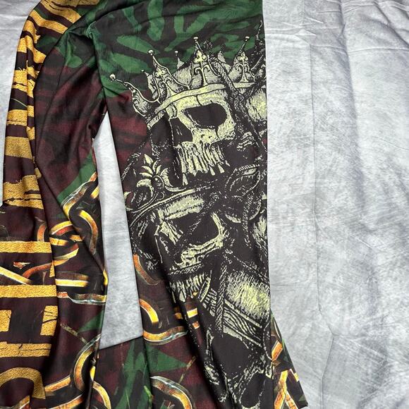 NEW La Bella Mafia Leggings Women S Skulls Chains Athleisure Green Gold Gym - Picture 4 of 9